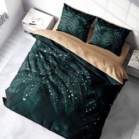 Monohome Drop Leave Yapraklı Pamuk Saten Çift Kişilik Nevresim Takımı