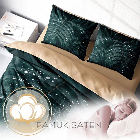 Monohome Drop Leave Yapraklı Pamuk Saten Çift Kişilik Nevresim Takımı