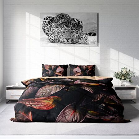 Monohome Güz Yaprakları Yapraklı Pamuk Saten Çift Kişilik Nevresim Takımı