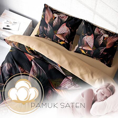 Monohome Güz Yaprakları Yapraklı Pamuk Saten Çift Kişilik Nevresim Takımı