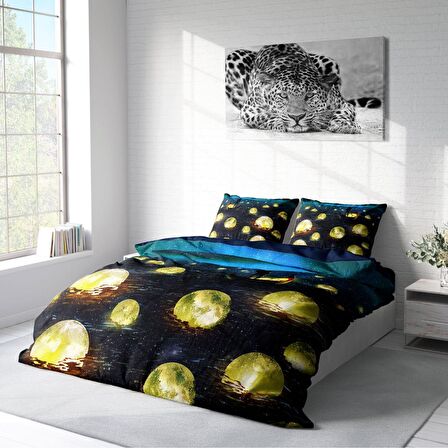 Monohome Moon River Ay Temalı Pamuk Saten Çift Kişilik Nevresim Takımı