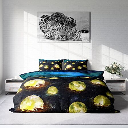 Monohome Moon River Ay Temalı Pamuk Saten Çift Kişilik Nevresim Takımı