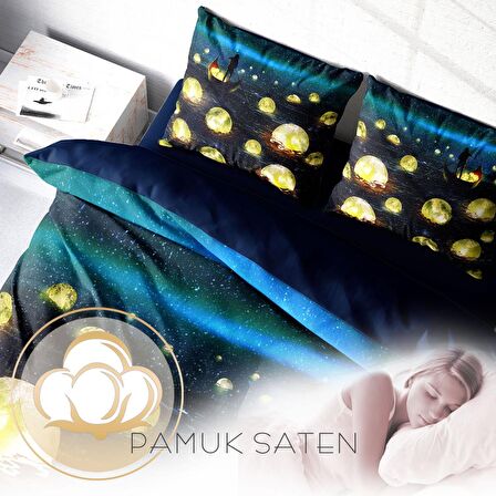 Monohome Moon River Ay Temalı Pamuk Saten Çift Kişilik Nevresim Takımı