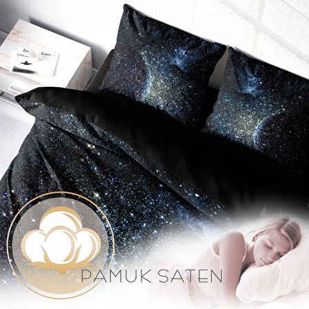 Monohome Star Moon 3D Temalı Pamuk Saten Çift Kişilik Nevresim Takımı
