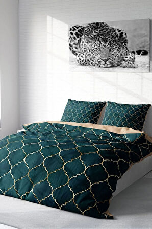 Nevresim Takımı %100 Doğal Pamuk Çift Kişilik 3d Digital Gold Line Moraccan