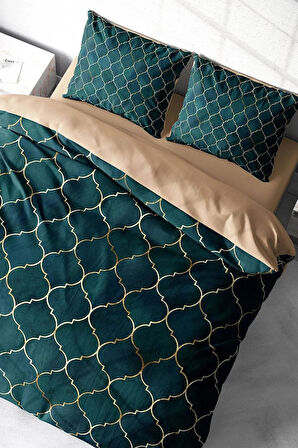 Nevresim Takımı %100 Doğal Pamuk Çift Kişilik 3d Digital Gold Line Moraccan