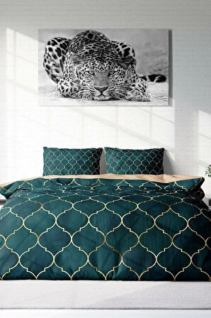 Nevresim Takımı %100 Doğal Pamuk Çift Kişilik 3d Digital Gold Line Moraccan