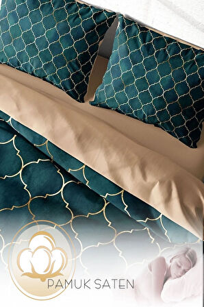 Nevresim Takımı %100 Doğal Pamuk Çift Kişilik 3d Digital Gold Line Moraccan