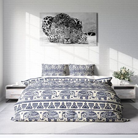 Monohome Ethnic Elephant Hayvan Figürlü Pamuk Saten Çift Kişilik Nevresim Takımı