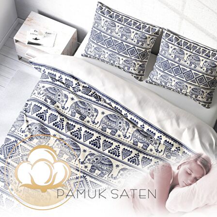 Monohome Ethnic Elephant Hayvan Figürlü Pamuk Saten Çift Kişilik Nevresim Takımı