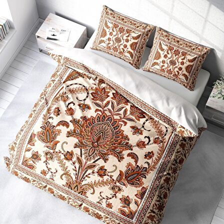 Monohome Brown Figure 3D Temalı Pamuk Saten Çift Kişilik Nevresim Takımı