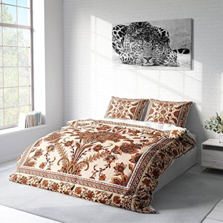 Monohome Brown Figure 3D Temalı Pamuk Saten Çift Kişilik Nevresim Takımı