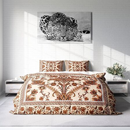 Monohome Brown Figure 3D Temalı Pamuk Saten Çift Kişilik Nevresim Takımı