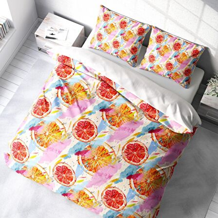 Monohome Orange Fruit Meyveli Pamuk Saten Çift Kişilik Nevresim Takımı