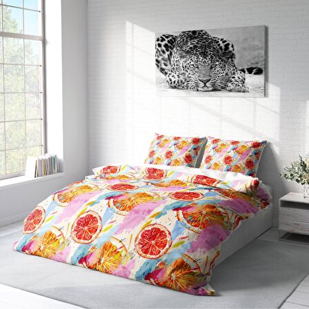 Monohome Orange Fruit Meyveli Pamuk Saten Çift Kişilik Nevresim Takımı