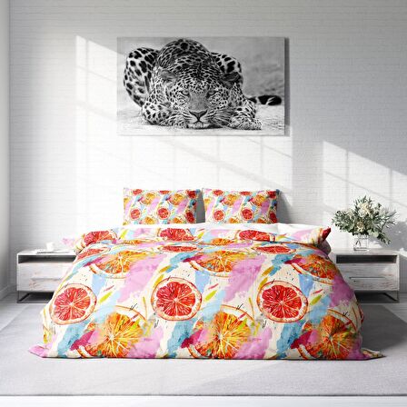 Monohome Orange Fruit Meyveli Pamuk Saten Çift Kişilik Nevresim Takımı