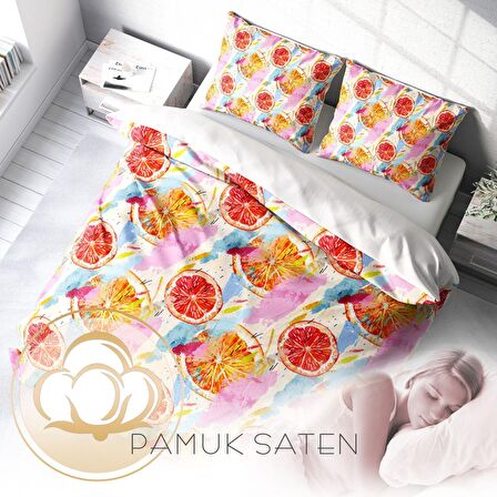 Monohome Orange Fruit Meyveli Pamuk Saten Çift Kişilik Nevresim Takımı