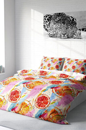Nevresim Takımı %100 Doğal Pamuk Çift Kişilik 3d Digital Orange Fruit