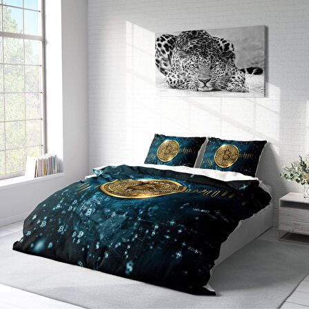 Monohome Bitcoin 3D Temalı Pamuk Saten Çift Kişilik Nevresim Takımı