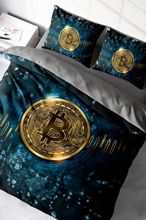 Nevresim Takımı %100 Doğal Pamuk Çift Kişilik 3d Digital Bitcoin