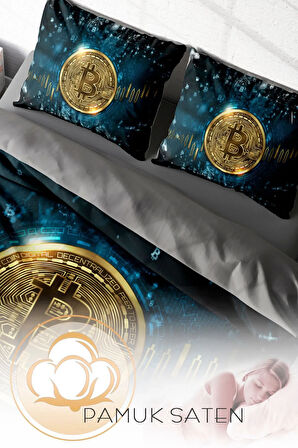 Nevresim Takımı %100 Doğal Pamuk Çift Kişilik 3d Digital Bitcoin