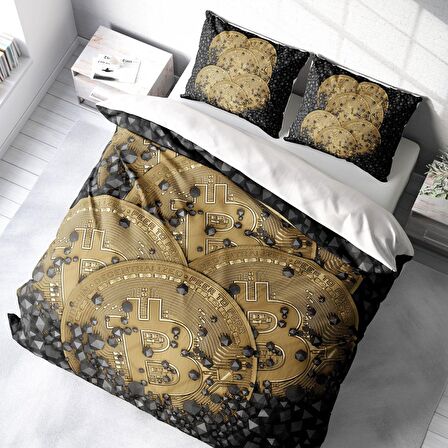 Monohome Bitcoin-1 3D Temalı Pamuk Saten Çift Kişilik Nevresim Takımı