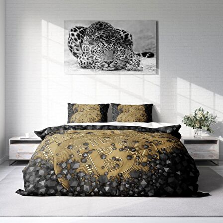 Monohome Bitcoin-1 3D Temalı Pamuk Saten Çift Kişilik Nevresim Takımı