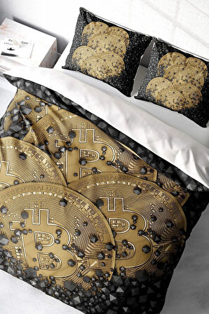 Nevresim Takımı %100 Doğal Pamuk Çift Kişilik 3d Digital Bitcoin-1