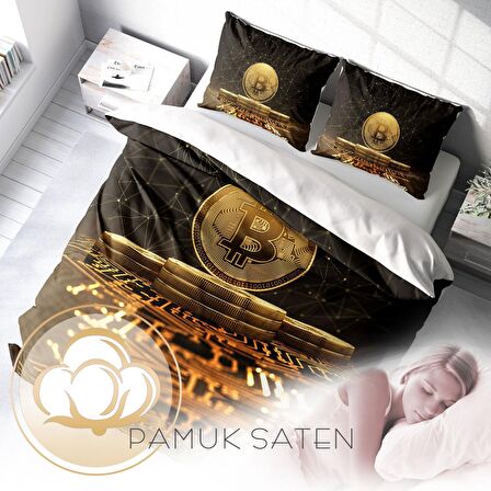 Monohome Bitcoin-2 3D Temalı Pamuk Saten Çift Kişilik Nevresim Takımı