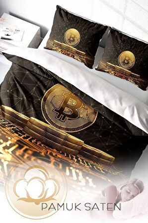 Nevresim Takımı %100 Doğal Pamuk Çift Kişilik 3d Digital Bitcoin-2