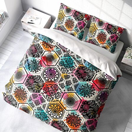 Monohome Patchwork Tiles 3D Temalı Pamuk Saten Çift Kişilik Nevresim Takımı