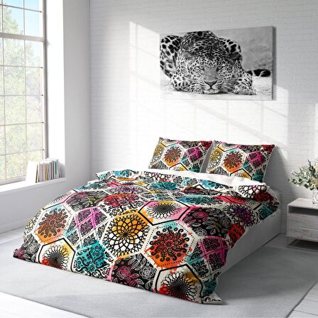 Monohome Patchwork Tiles 3D Temalı Pamuk Saten Çift Kişilik Nevresim Takımı