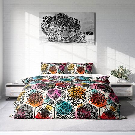 Monohome Patchwork Tiles 3D Temalı Pamuk Saten Çift Kişilik Nevresim Takımı