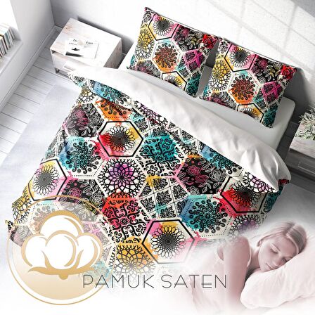 Monohome Patchwork Tiles 3D Temalı Pamuk Saten Çift Kişilik Nevresim Takımı
