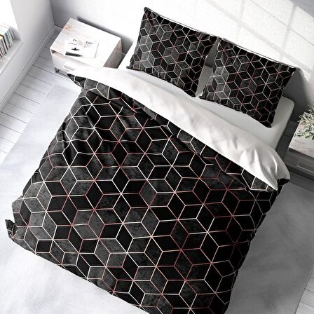 Monohome Gold Cube 3D Temalı Pamuk Saten Çift Kişilik Nevresim Takımı
