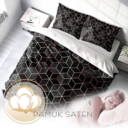 Monohome Gold Cube 3D Temalı Pamuk Saten Çift Kişilik Nevresim Takımı