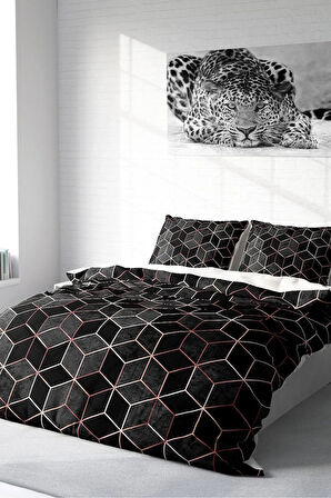 Nevresim Takımı %100 Doğal Pamuk Çift Kişilik 3d Digital Gold Cube