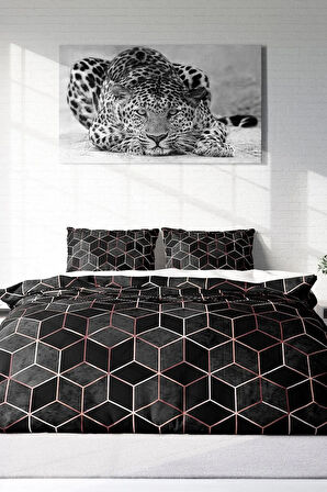 Nevresim Takımı %100 Doğal Pamuk Çift Kişilik 3d Digital Gold Cube