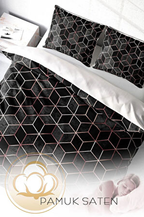 Nevresim Takımı %100 Doğal Pamuk Çift Kişilik 3d Digital Gold Cube
