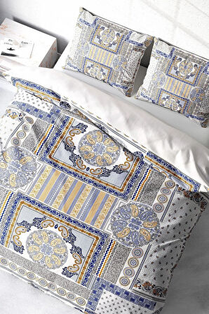 Nevresim Takımı %100 Doğal Pamuk Çift Kişilik 3d Digital Blue Patchwork