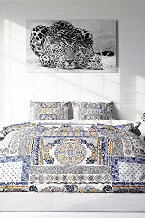 Nevresim Takımı %100 Doğal Pamuk Çift Kişilik 3d Digital Blue Patchwork