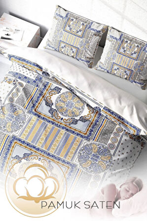 Nevresim Takımı %100 Doğal Pamuk Çift Kişilik 3d Digital Blue Patchwork