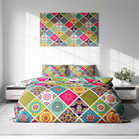 Monohome Strip Motif 3D Temalı Pamuk Saten Çift Kişilik Nevresim Takımı