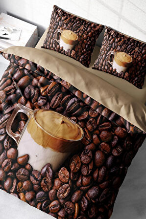 Nevresim Takımı %100 Doğal Pamuk Çift Kişilik 3d Digital Night Coffee