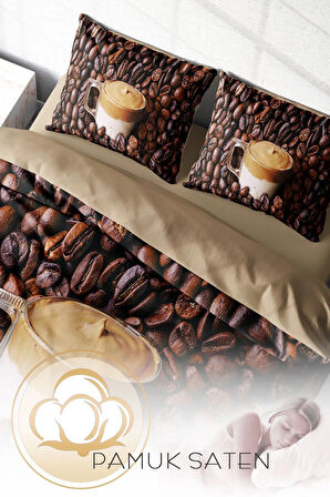 Nevresim Takımı %100 Doğal Pamuk Çift Kişilik 3d Digital Night Coffee