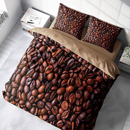 Monohome Coffee Duvet Kahve Temalı Pamuk Saten Çift Kişilik Nevresim Takımı