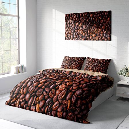 Monohome Coffee Duvet Kahve Temalı Pamuk Saten Çift Kişilik Nevresim Takımı