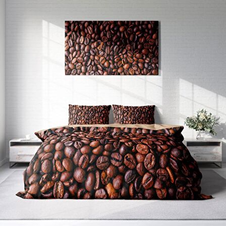 Monohome Coffee Duvet Kahve Temalı Pamuk Saten Çift Kişilik Nevresim Takımı