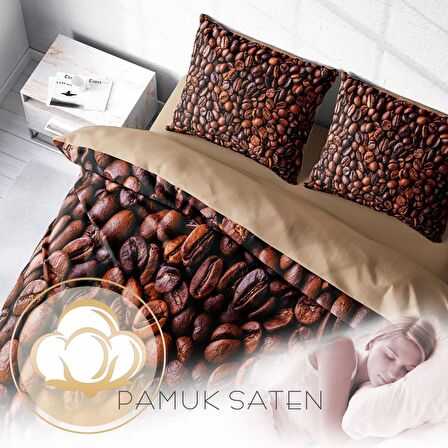 Monohome Coffee Duvet Kahve Temalı Pamuk Saten Çift Kişilik Nevresim Takımı