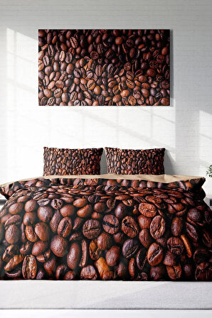 Nevresim Takımı %100 Doğal Pamuk Çift Kişilik 3d Digital Coffee Duvet